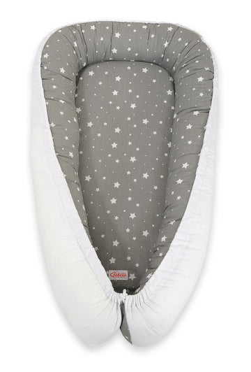 Baby nest, cocon, Oeko-Tex katoen, verstelbaar, dubbelzijdig, BOBONO Mini Stars Wit/Wit
