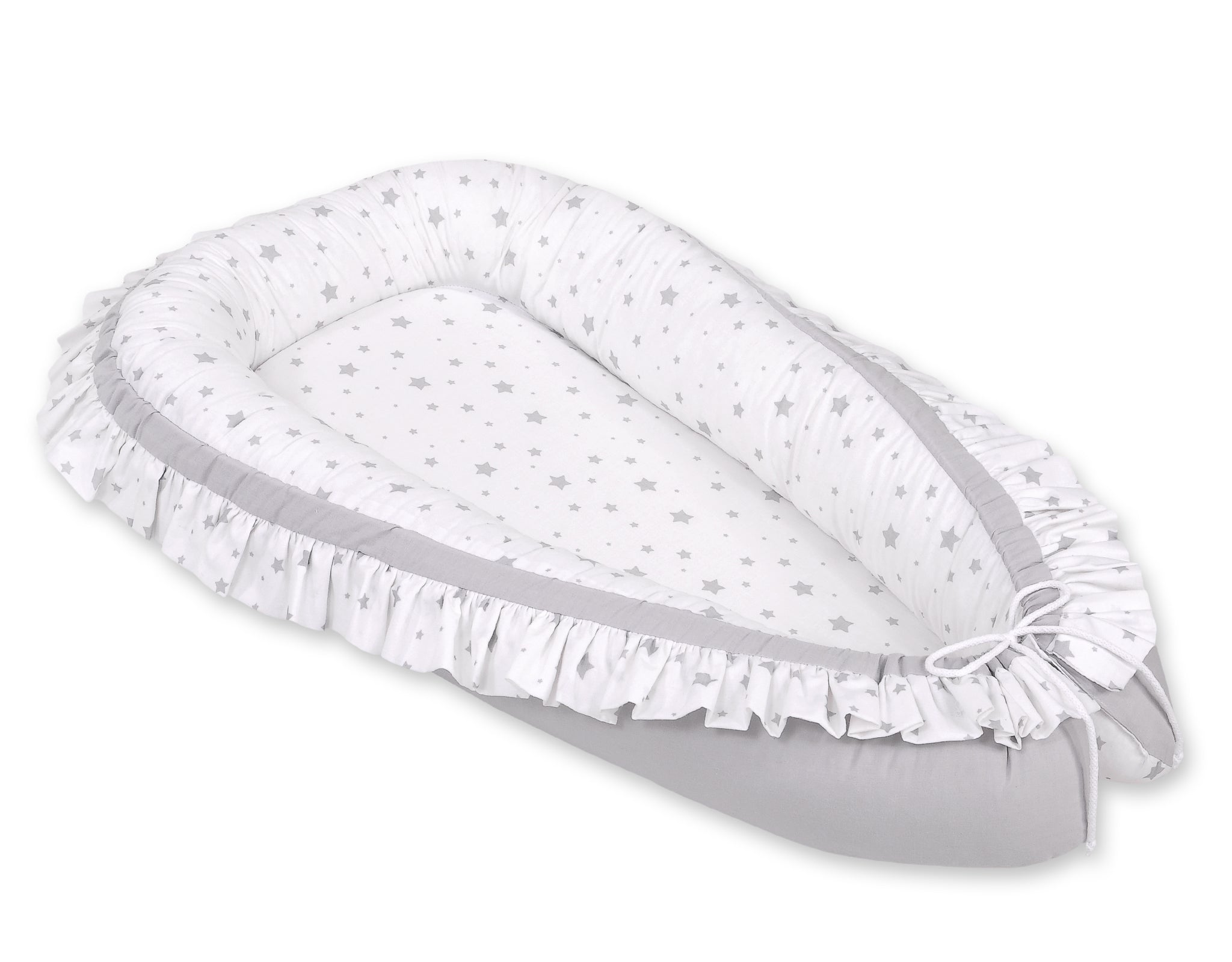 Baby nestje – cocon – geborgenheid & comfort – dubbelzijdig – grijze sterren – Oeko-Tex katoen