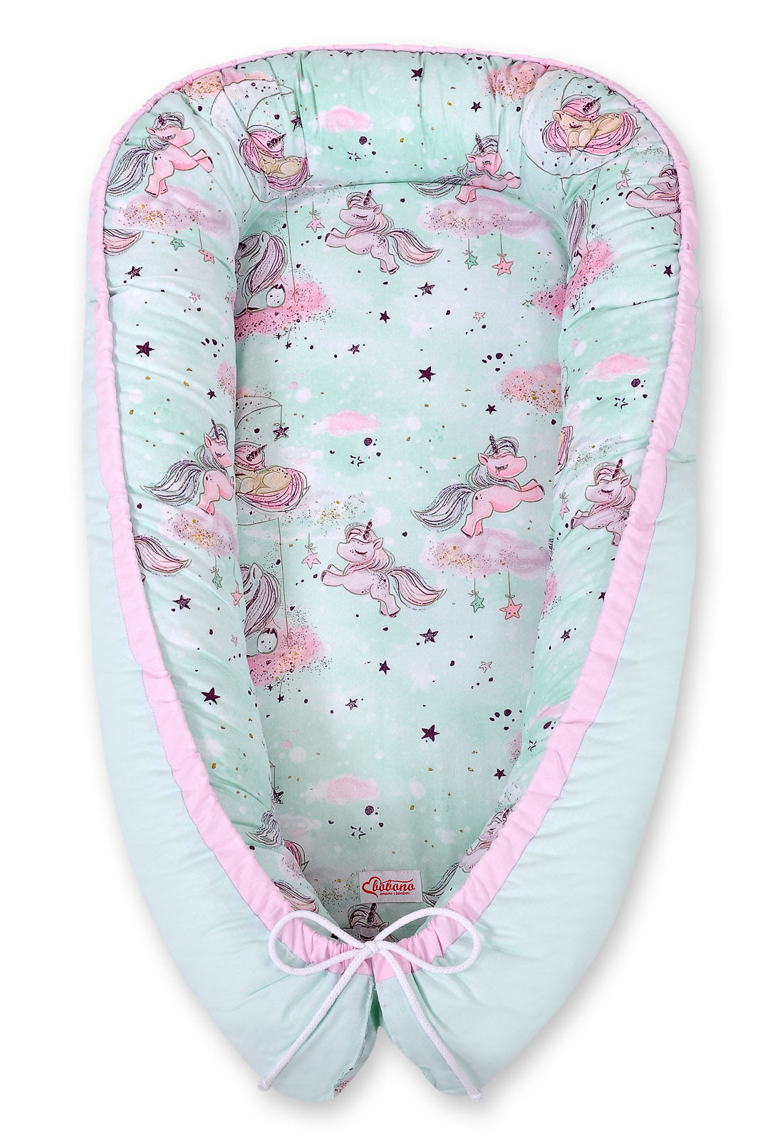 Baby nest, cocoon, optimale veiligheid en comfort voor baby's – Dubbelzijdig – Unicorn Mint/Mint