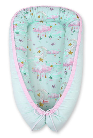 Baby nest, cocoon, verstelbaar en dubbelzijdig – Oekotex katoen – BOBONO Moons Mint