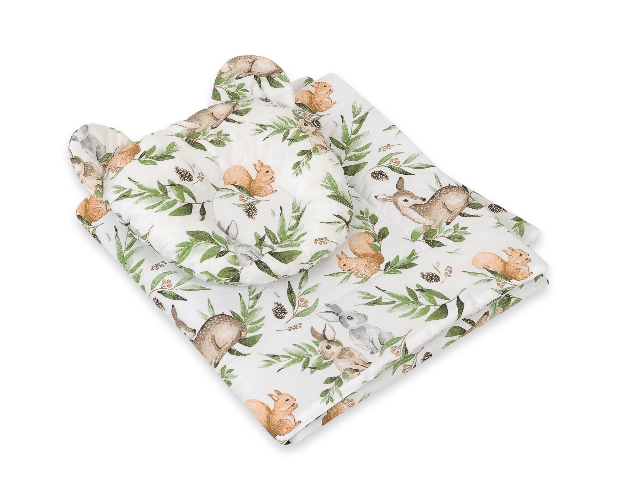 Babybedset, dekenset, zacht katoen, voorkomt hoofdvervorming – 2-delig, Woodland Groen