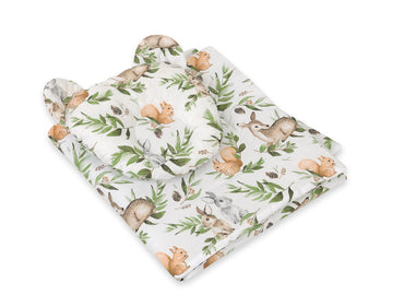 Babybedset, dekenset, zacht katoen, voorkomt hoofdvervorming – 2-delig, Woodland Groen