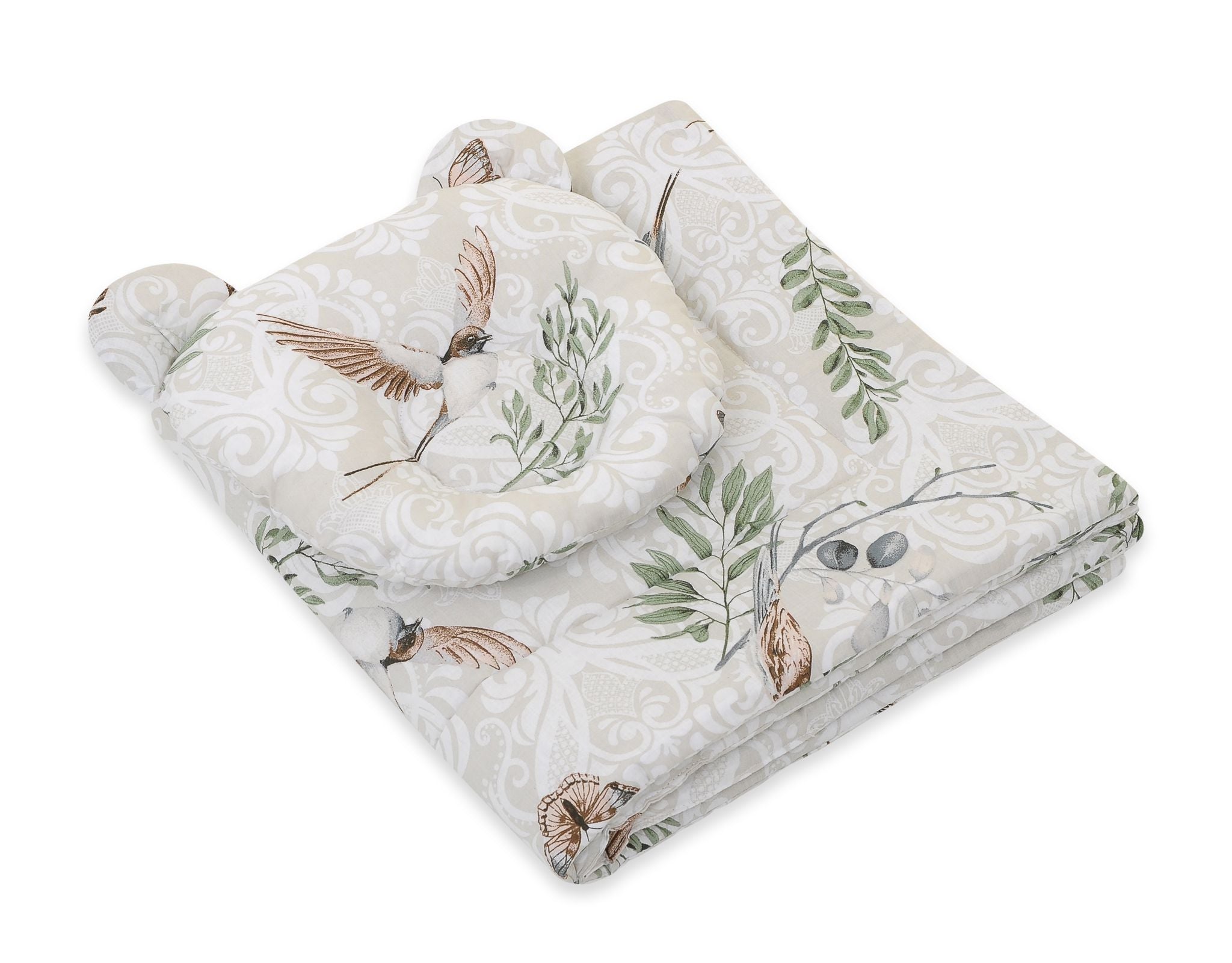 2-delige babybedset - wiegset - ademend en zacht katoen, incl. teddybeer kussen