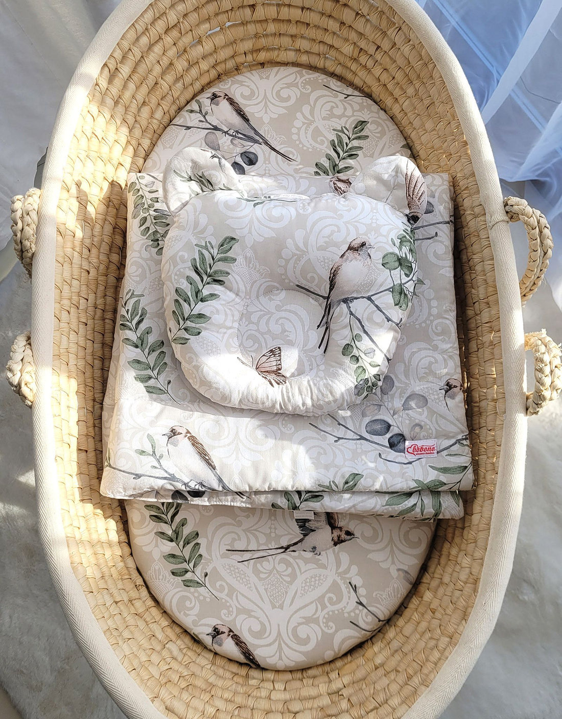 2-delige babybedset - wiegset - ademend en zacht katoen, incl. teddybeer kussen