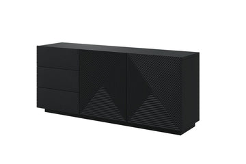 Asha ladekast 167 cm met 3 lades en gegroefd front | Kleur: Mat zwart | Maat: 167x71x43 cm