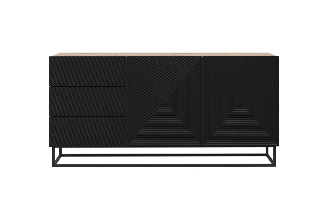 Asha ladekast 167 cm – Ambachtelijk eiken & matzwart, metalen poten | Kleur: Artisanaal