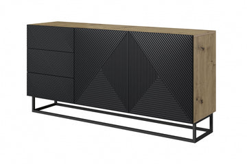 Asha ladekast 167 cm – Ambachtelijk eiken & matzwart, metalen poten | Kleur: Artisanaal