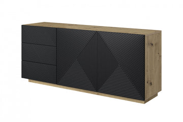 Asha ladekast met lades en gegroefd front – Industrieel design | Kleur: Mat zwart & ambachtelijk