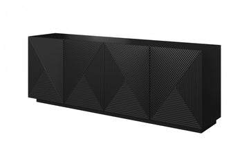 Asha Ladekast 200 cm met Gegroefd Front - Mat Zwart | Kleur: Mat Zwart | Maat: 200x71x43 cm