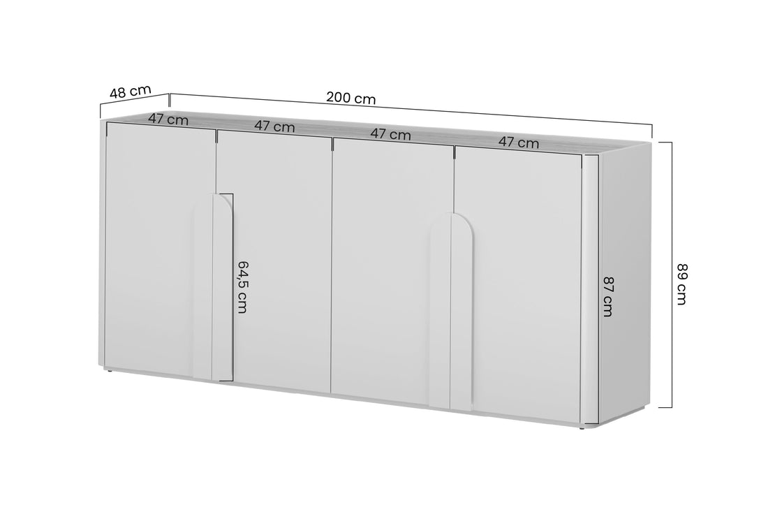 Amilio vierdeurs ladekast 200 cm - Kasjmier met geolied eiken accenten | Kleur: Kasjmier