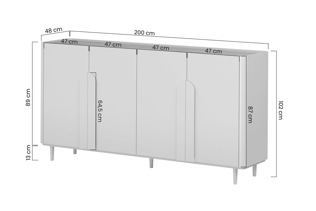Amilio Vierdeurs Ladekast 200 cm - Kasjmier & Geolied Eiken | Kleur: Kasjmier | Maat: 200x102x48 cm