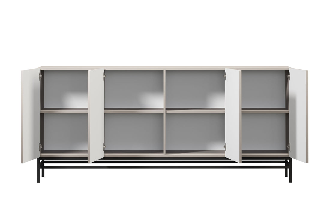 Lorini Vierdeurs Ladekast 200 cm - MDF kasjmier met zwart metalen frame | Kleur: Kasjmier