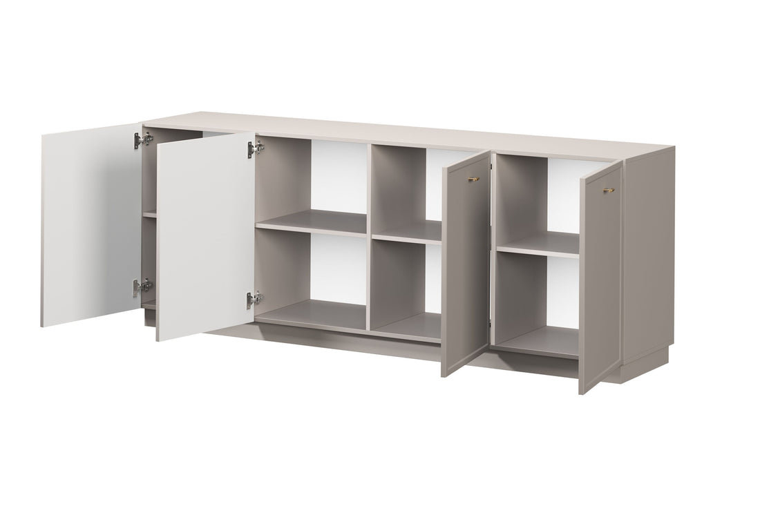 Lorini Vierdeurs Ladekast 200 cm - Kasjmier met Gouden T-bar Handgrepen | Kleur: Kasjmier & Goud