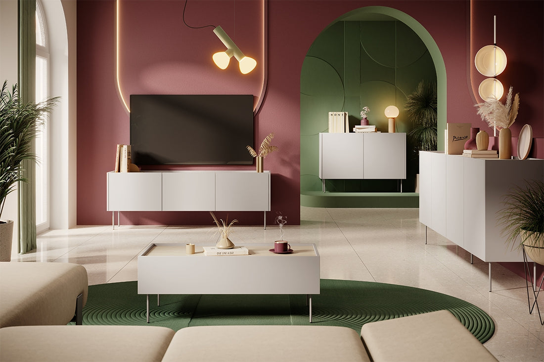 Desin ladekast 220 cm met 4 verborgen lades - Modern design | Kleur: Kasjmier / Nagano eik