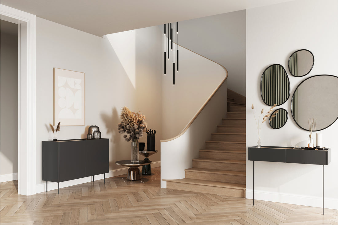 Desin ladekast 120 cm met metalen poten - Modern mat zwart en Nagano eik | Kleur: Mat zwart/Nagano