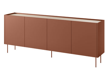 Desin ladekast 220 cm met 4 verborgen lades - keramiek rood & nagano eik | Kleur: Rood