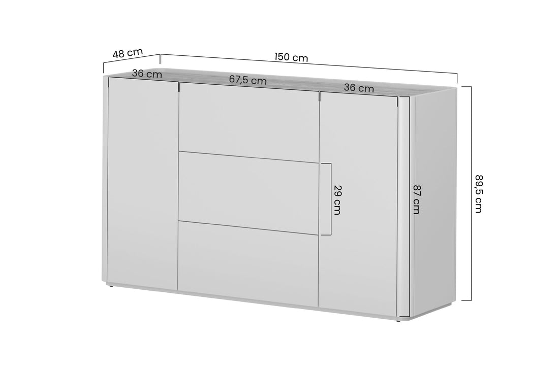 Elivo ladekast 150 cm met 3 lades - Modern Scandinavisch design | Kleur: Kasjmier / Geolied