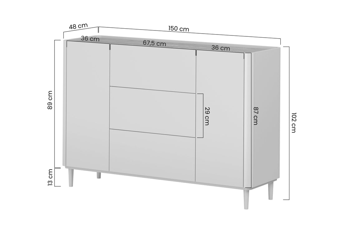 Elivo ladekast 150 cm met lades en klepdeuren - Kasjmier | Geolied Eikenhout | 150x102x48 cm
