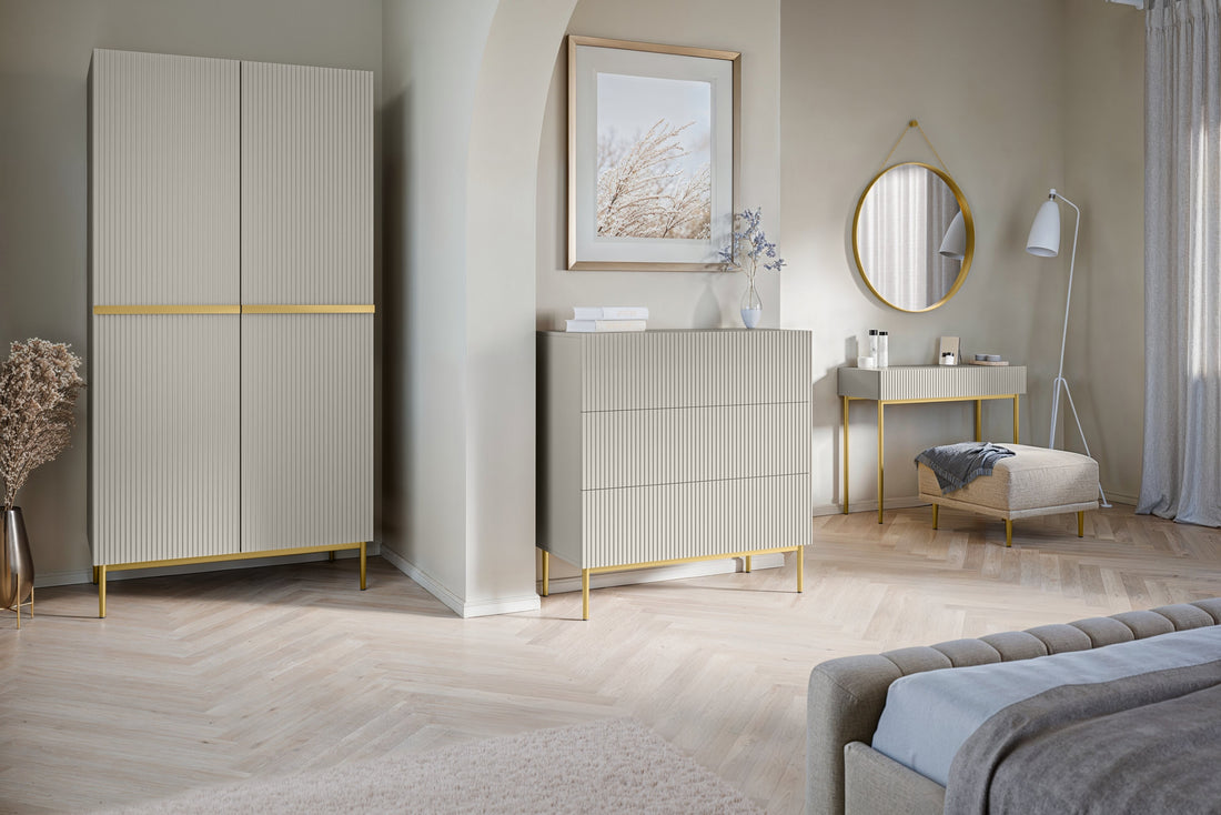 Nicole ladekast 3 lades met push-to-open, metalen poten | Kleur: Kasjmier | Maat: 100x105x45 cm