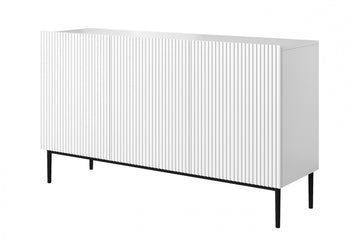 Nicole ladekast 3-deurs met gegroefd front | Wit mat & zwarte poten | 150x85x45 cm