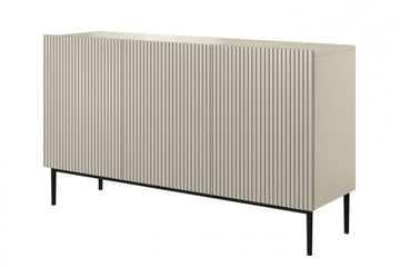 Nicole ladekast 150 cm met gegroefd front, mat kasjmier | Poten: Zwart