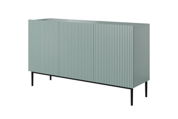 Nicole ladekast 150 cm - Driedeurs met gegroefd front | Kleur: Salie met zwarte poten