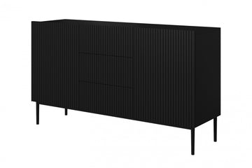 Nicole ladekast 150 cm met 3 lades en 2 planken - Modern design | Kleur: Matzwart