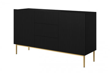 Nicole ladekast 150 cm met lades en planken | Mat zwart | Gouden poten