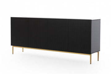 Nicole ladekast 200 cm - Mat zwart met gouden poten | Kleur: Mat zwart | Maat: 200x85x45 cm