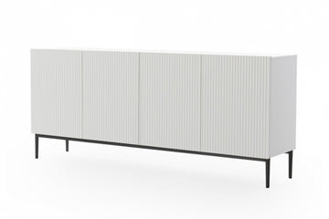 Nicole ladekast 200 cm met geribbelde fronten en zwarte metalen poten | Kleur: Mat wit