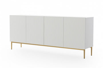 Nicole ladekast 200 cm - Mat wit met gouden metalen poten | Kleur: Mat wit/goud | Maat: 200x85x45 cm