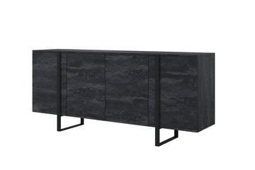 Verica ladekast 200 cm - 4 deuren, metalen poten, stil sluitsysteem | Kleur: Zwart beton