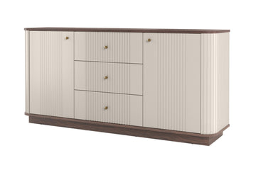 Vesper ladekast 160 cm met 3 lades & 2 kasten - Kasjmier/Walnoot | Gouden handgrepen