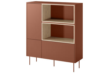 Desin Hoge Ladekast 120 cm met Push-to-Open – Keramiek Rood & Nagano Eik | Kleur: Rood