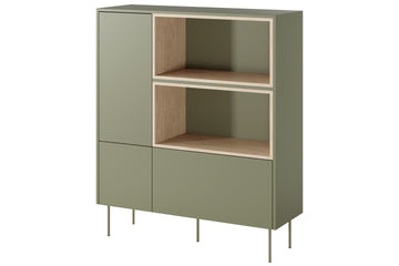 Desin hoge ladekast 120 cm – Mat olijfgroen en Nagano eik | Kleur: Olijfgroen/Nagano Eik