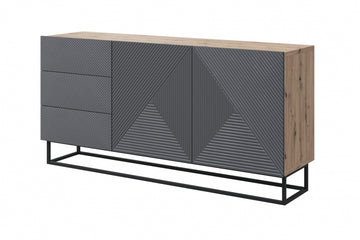 Asha ladekast 167 cm - Artisan eiken en rivier steenmat, 3 lades, push-to-open | Kleur: Artisan