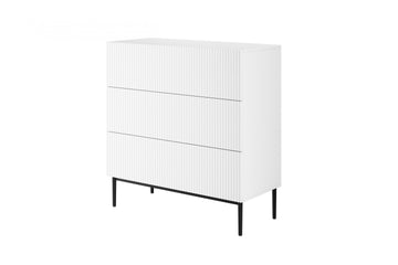 Nicole ladekast 3-laden met push-to-open - Mat wit front | Zwarte poten | 100x105x45 cm