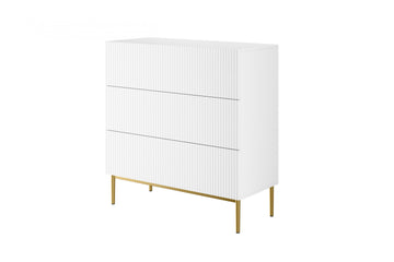Nicole ladekast 3 lades - Mat wit met gouden poten | 100x105x45 cm