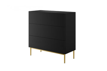 Nicole ladekast 3 lades met soft-close - Mat zwart, gouden poten | 100x105x45 cm