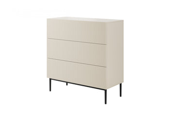 Nicole ladekast 3 lades - Kasjmier geribbeld MDF | Kleur: Kasjmier/zwart | Maat: 100x105x45 cm