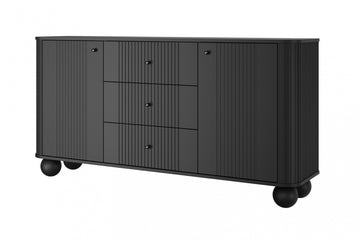 Vesper ladekast 160 cm - 3 lades en 2 deuren, mat zwart met houten bolpoten | Kleur: Zwart