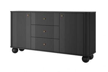 Ladekast Vesper 160 cm – Zwart met Gouden Handgrepen en Houten Poten | Kleur: Zwart/Goud