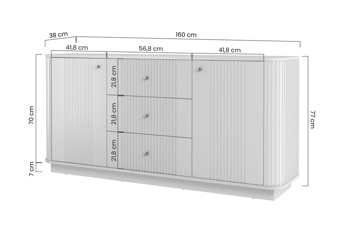 Vesper ladekast 160 cm met 3 lades & 2 kasten - Mat zwart | Kleur: Zwart | Maat: 160x77x38 cm