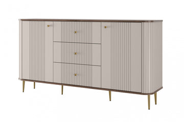 Vesper ladekast 160 cm met lades - Kasjmier/Walnoot/Gouden poten | Kleur: Cashmere/Walnoot