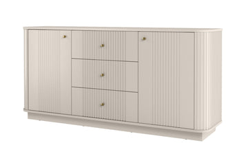 Vesper ladekast 160 cm met 3 lades & 2 kasten – kasjmier & gouden handgrepen | Kleur: Kasjmier