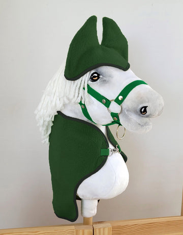 Set för hobbyhäst - fleecefilt, öronkåpor - mjuk fleece - grön