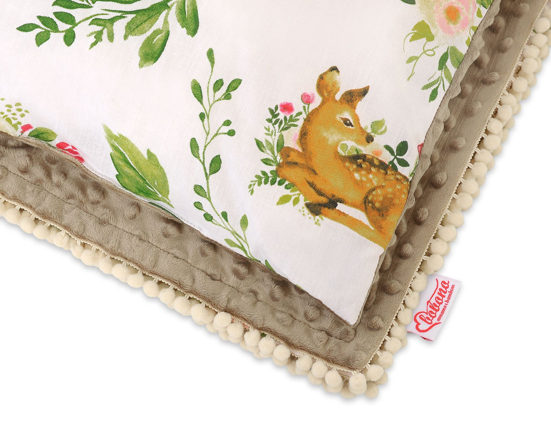 Babyset: dubbelzijdige minky deken + kussen - warm & zacht - babydeken met pompoms