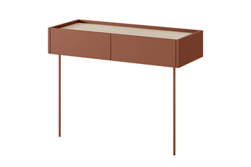 Desin Kaptafel met 2 Lades en Metalen Poten - Modern Design | Kleur: Keramiek Rood / Nagano Eik