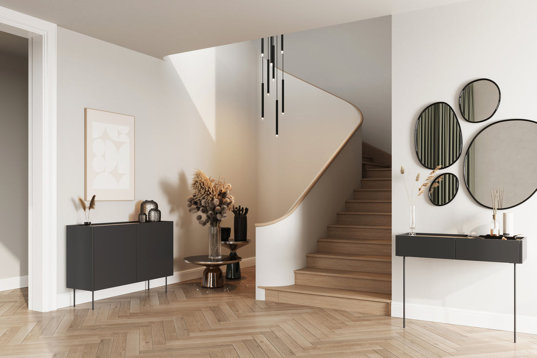 Desin kaptafel met 2 lades en metalen poten - Mat zwart / Nagano eik | 100x83x40 cm