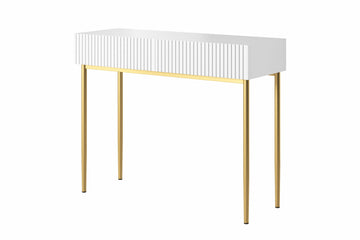Nicole Kaptafel 100 cm met 2 lades – Mat wit, gouden poten | Kleur: Wit mat/Goud | Maat: 100x82x41